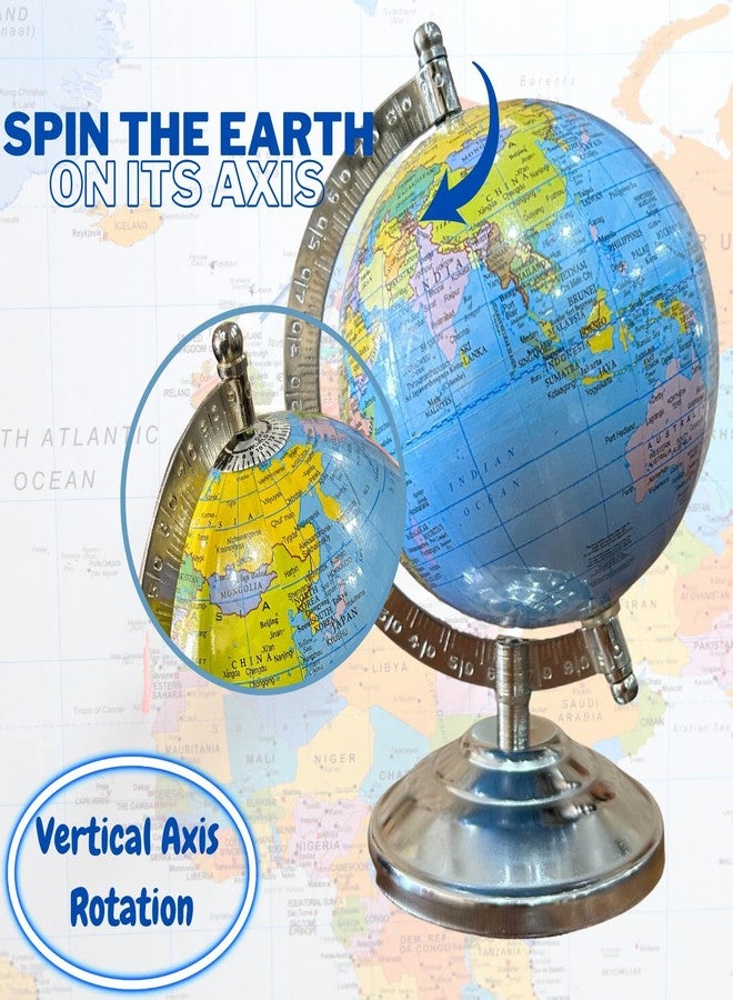 Magicwand【8" Inches ht with Magnifier】Political Educational Laminated Rotating World Globe with Metal Base - Image 4