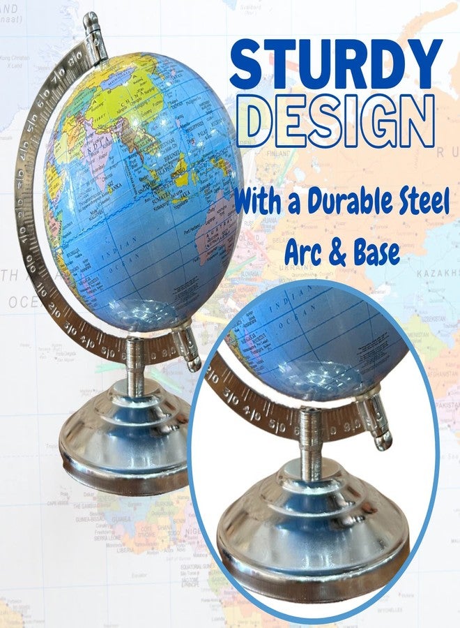 Magicwand【8" Inches ht with Magnifier】Political Educational Laminated Rotating World Globe with Metal Base - Image 2