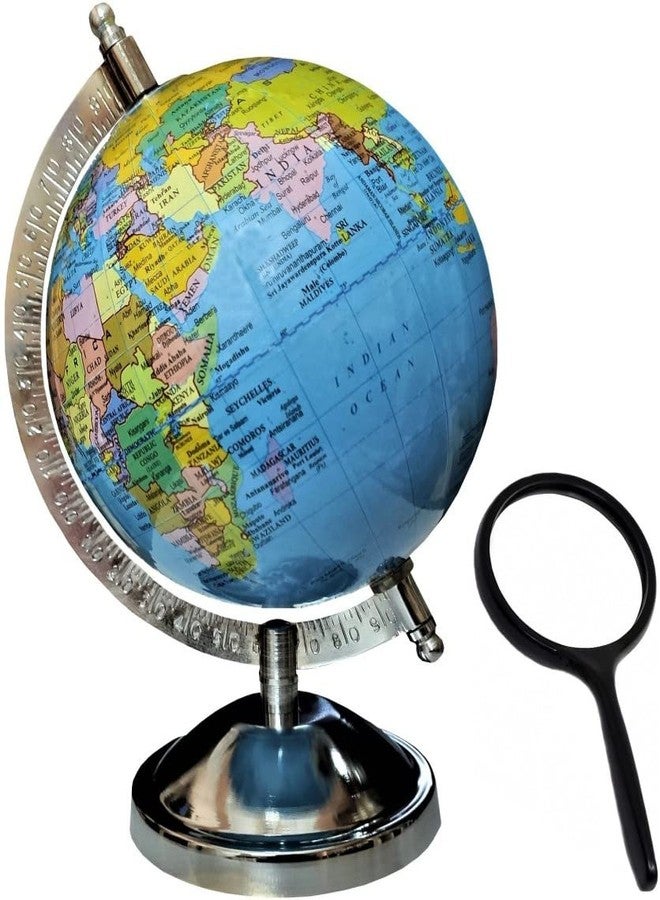 Magicwand【8" Inches ht with Magnifier】Political Educational Laminated Rotating World Globe with Metal Base - Image 1