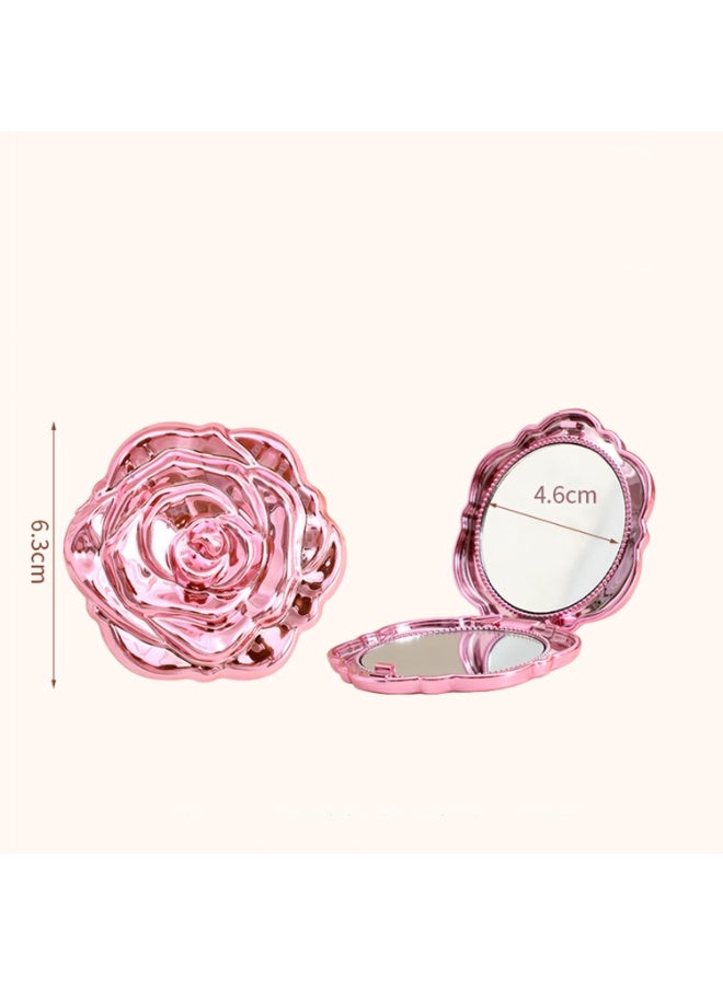 3 Pcs 3D Rose Foldable Makeup Compact Mirror, Electroplated Double Sided Pocket Flower Cosmetic Mirror, Portable Mini Travel Touch Up Mirror Silver Pink Rose Gold for Women Students Daily Use & Gift - Image 3