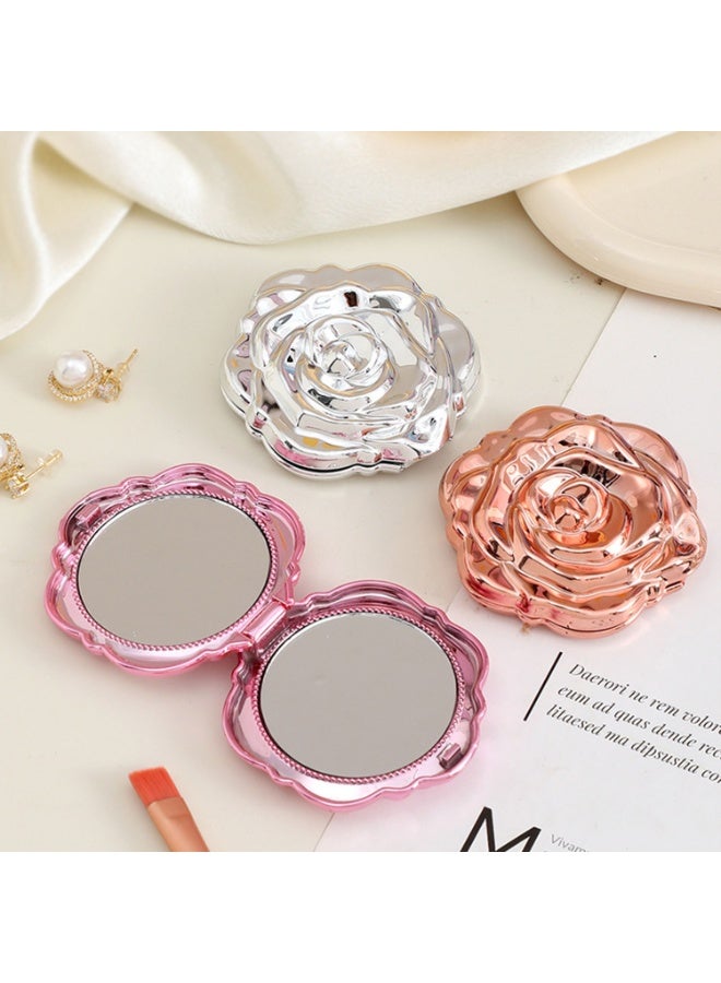 3 Pcs 3D Rose Foldable Makeup Compact Mirror, Electroplated Double Sided Pocket Flower Cosmetic Mirror, Portable Mini Travel Touch Up Mirror Silver Pink Rose Gold for Women Students Daily Use & Gift - Image 5