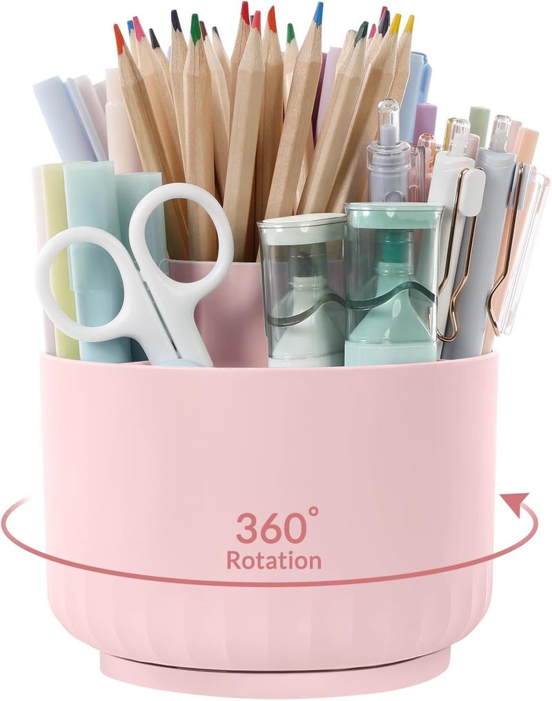 Skydue Makeup Organizer, Rotating Pencil Pen Holder for Desk, Dual-Purpose Desk Organizer for Cosmetics & Pens, Makeup Brush Holder with 5 Slots, Pencil Cup for Office, Home - Image 1