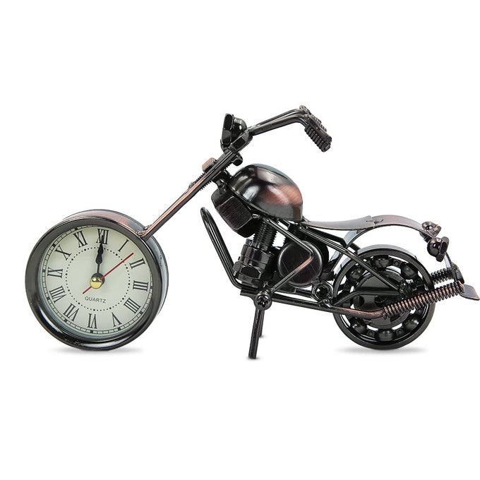 Creative Motorcycle Model with Clock Iron Art Metal OrnamentRetro Bronze Motorbike Motorcycle Figurine for Fathers Day Birthday Christmas Dad Man Gift Office Home Desk Decor Bronze A