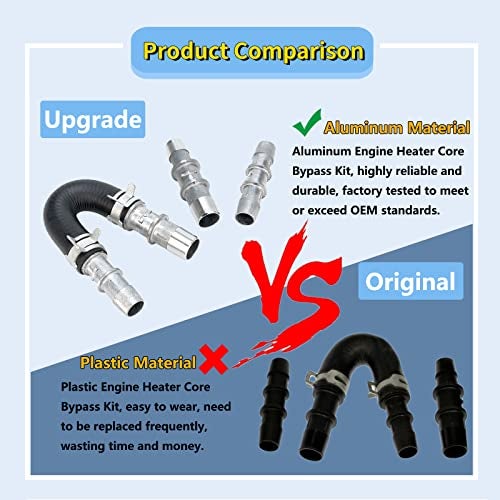 GEATaaT 626-001 Upgrade Aluminum Engine Heater Core Bypass Kit with 5/8" 3/4" Hose Compatible with Most Common Heater Hoses - Image 3