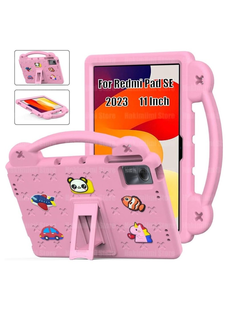 VKL Kids Safe EVA Bear Case Compatible with Xiaomi Redmi Pad SE 11 Inch 2023 Handheld Shockproof Tablet Cover For Redmi Pad SE 11" (Pink) - Image 1