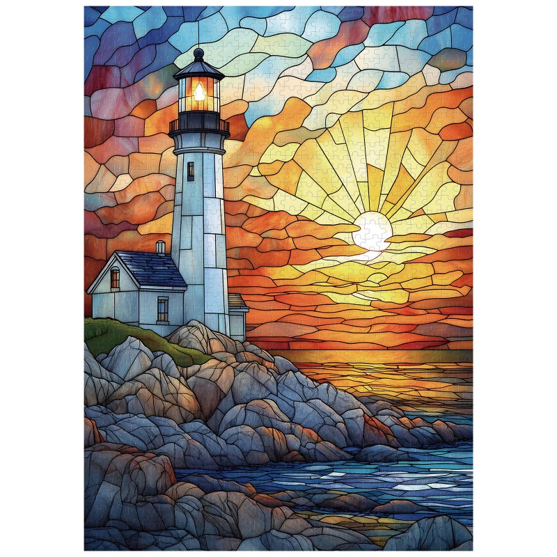 Artinhand Great Jigsaw Puzzles for Adults 1000 Pieces Stained Glass Lighthouse Wooden Challenging Puzzles Gift for Friends Family Home Decoration Puzzle - Image 3