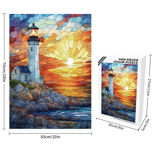 Artinhand Great Jigsaw Puzzles for Adults 1000 Pieces Stained Glass Lighthouse Wooden Challenging Puzzles Gift for Friends Family Home Decoration Puzzle - Image 5