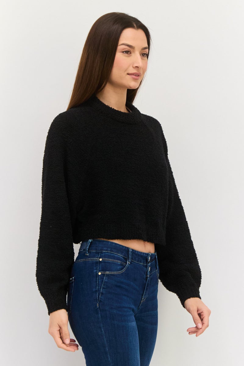 NIA Women Crew Neck Knitted Sweater, Black - Image 3