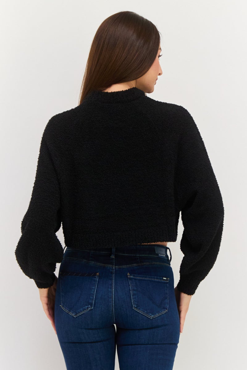 NIA Women Crew Neck Knitted Sweater, Black - Image 4