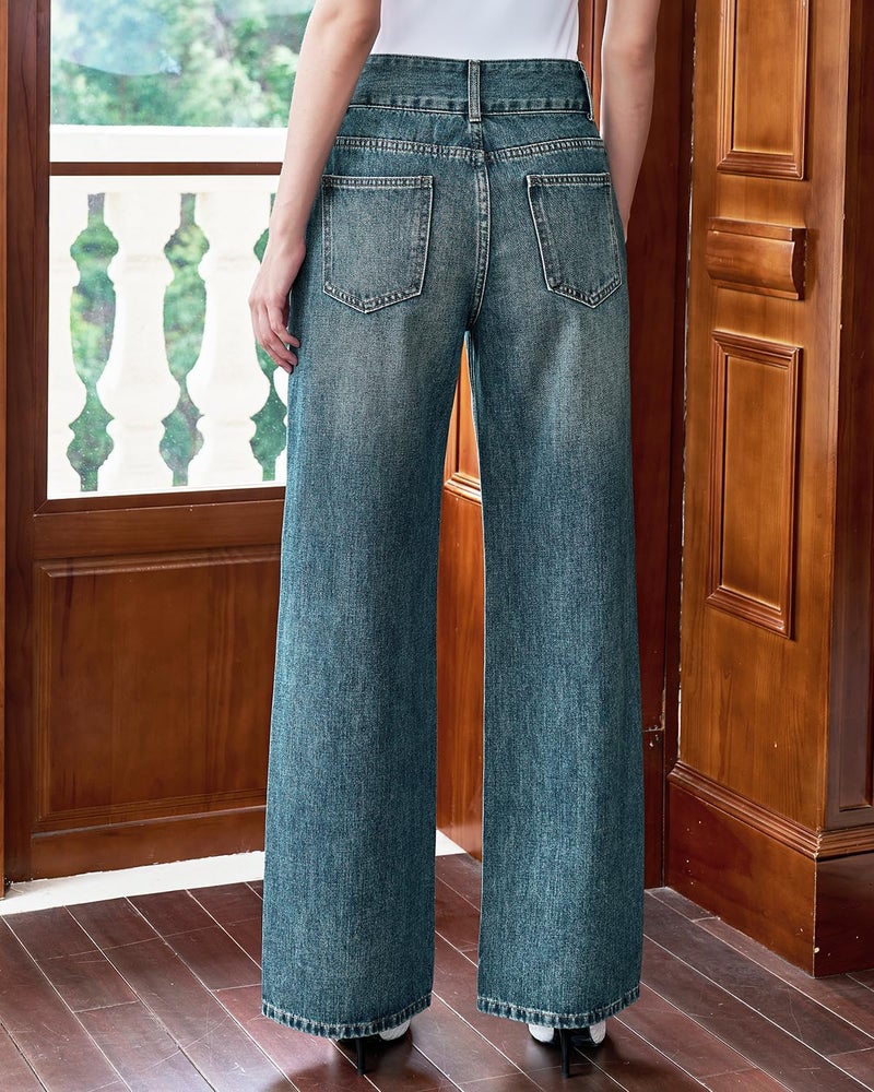 UPNET Womenâ€™s High Waisted Baggy Jeans â€“ Stretchy Wide Leg Tummy Control Straight Leg Denim Pants Trendy Jeans for Women 2025 (US, Numeric, 12, Regular, Regular, Vintage Blue) - Image 3