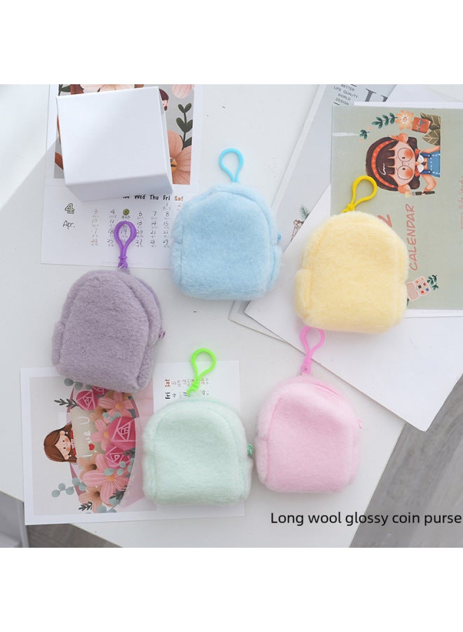 Glossy Coin Purse Solid Color Long Wool PE Cotton Filled Fresh Macaron Color Lace-up Zipper Plush Coin Purse-Color:Maomao School Bag Blue-Size:10*10