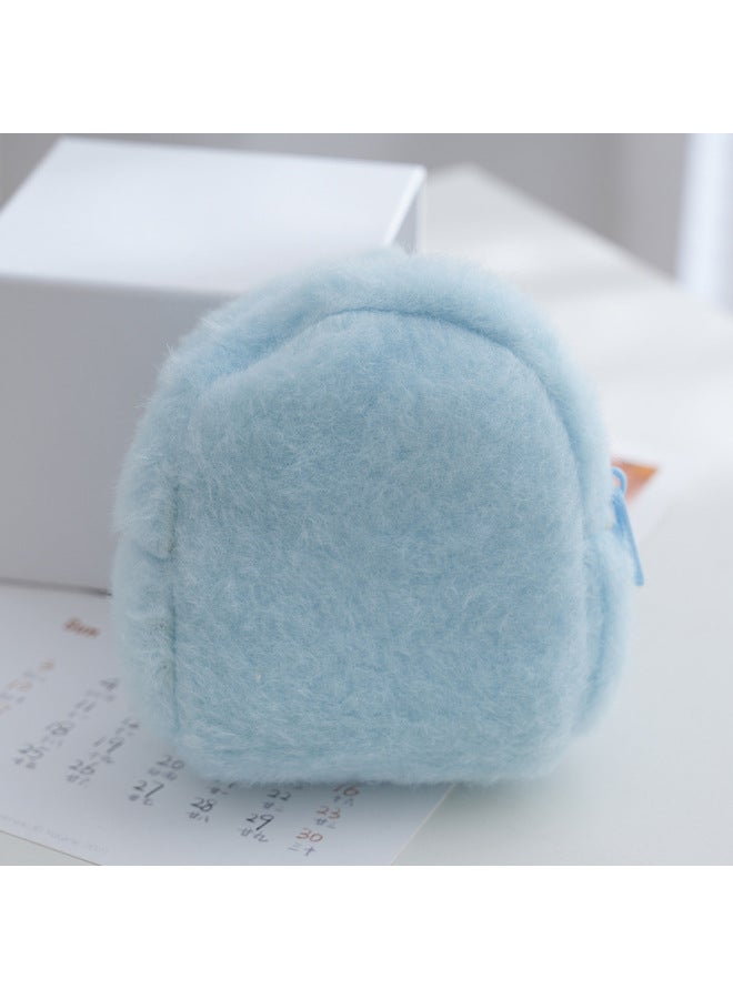 Glossy Coin Purse Solid Color Long Wool PE Cotton Filled Fresh Macaron Color Lace-up Zipper Plush Coin Purse-Color:Maomao School Bag Blue-Size:10*10