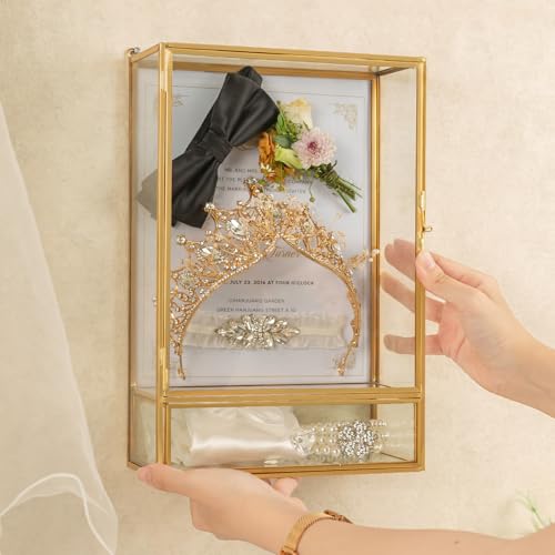 Jajamy Shadow Box Frame, 3.5" Deep Wedding Shadow Boxes Display Case with Drawer, Glass Gold Shadow Memory Box for Picture, Wedding Bouquet, Pet Memorial and Keepsakes - Image 2
