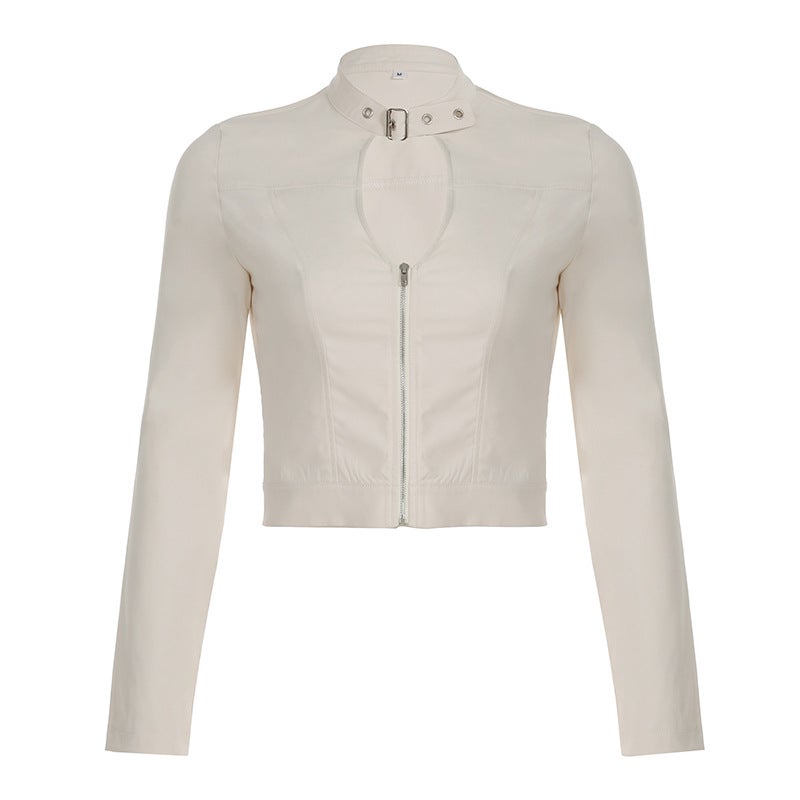 American Style Street Functional NicheV Cropped Jacket Spicy Girl Heavy Work Slims Casual Versatile Jacket V-Neck Origin China Off-white 
