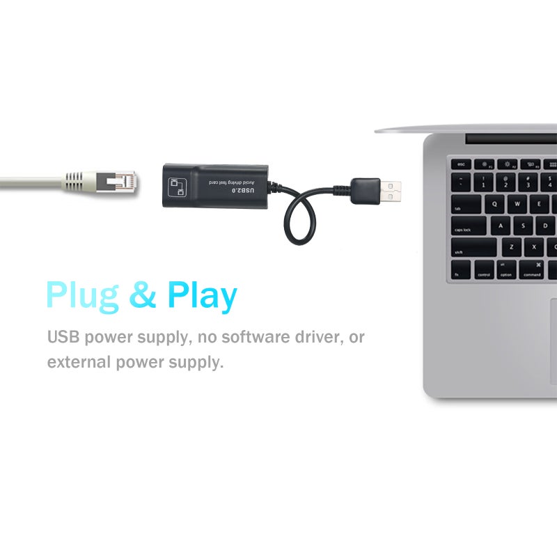 مُحول أثيرنت من USB 2.0 إلى بطاقة كابل سلكي RJ45 10/100 ميجابت في الثانية، متوافقة مع أجهزة المحمول والحواسيب المكتبية وبما في ذلك ماك بوك/سامسونج/ديل/إتش بي/آسوس/لينوفو - Image 2