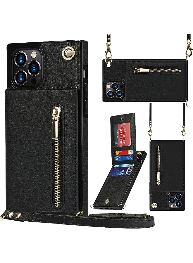 Motim Crossbody Wallet Phone Case for iPhone 14 Pro Max, Premium Leather Back Kickstand Shockproof Cover with Strap Card Slots for Women - Image 1