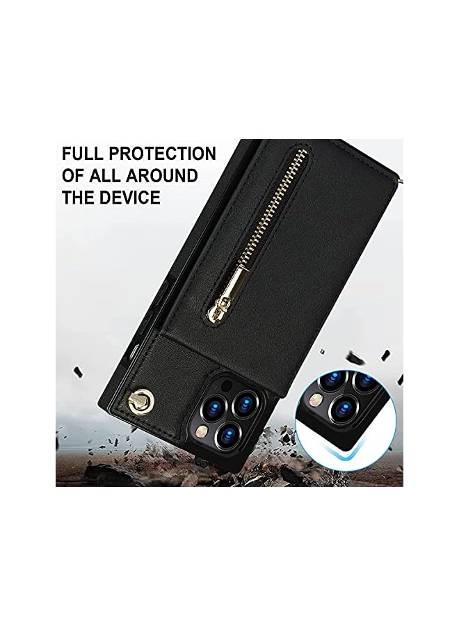 Motim Crossbody Wallet Phone Case for iPhone 14 Pro Max, Premium Leather Back Kickstand Shockproof Cover with Strap Card Slots for Women - Image 3