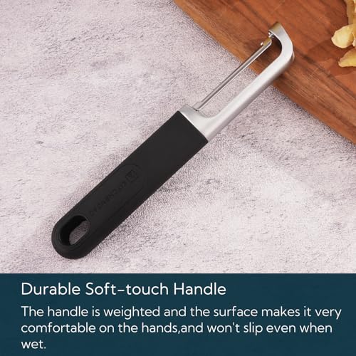 KITCHENDAO Swivel Vegetable Potato Peeler for Kitchen -Durable Japanese 420J2 Stainless Steel Sharp Dual Blade- Built-in Eye Remover, Ergonomic Soft-Touch Handle - Dishwasher Safe-Black - Image 5