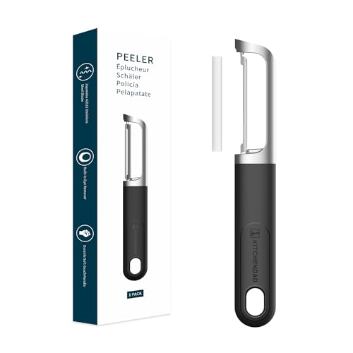 KITCHENDAO Swivel Vegetable Potato Peeler for Kitchen -Durable Japanese 420J2 Stainless Steel Sharp Dual Blade- Built-in Eye Remover, Ergonomic Soft-Touch Handle - Dishwasher Safe-Black - Image 1