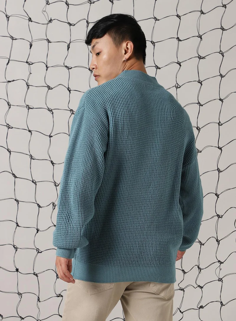 Hubberholme Men's Blue 100% Acrylic Solid Relaxed Fit Sweater