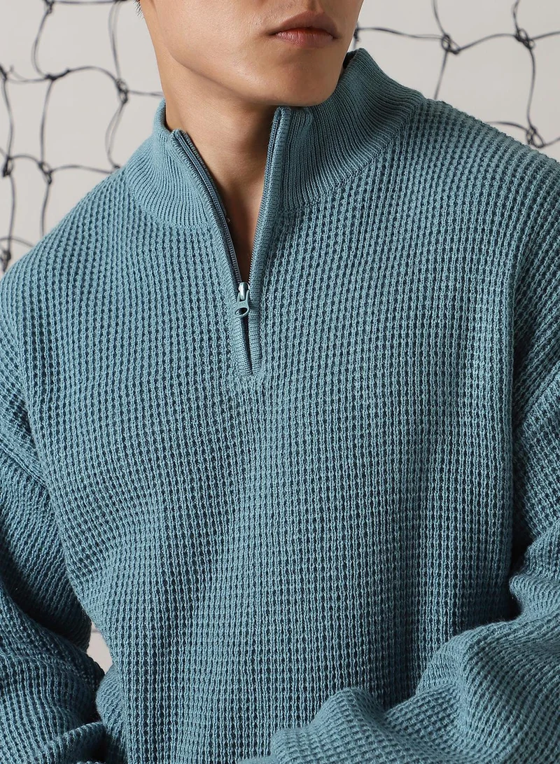 Hubberholme Men's Blue 100% Acrylic Solid Relaxed Fit Sweater