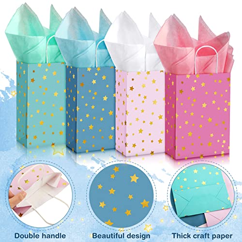 Pajean 16 Pack Star Theme Party Favor Bags with Handle Mini Kraft Paper Gift Goodie Bags with Tissues Party Supplies for Birthday Wedding Bridal Baby Shower Crafts - Image 3