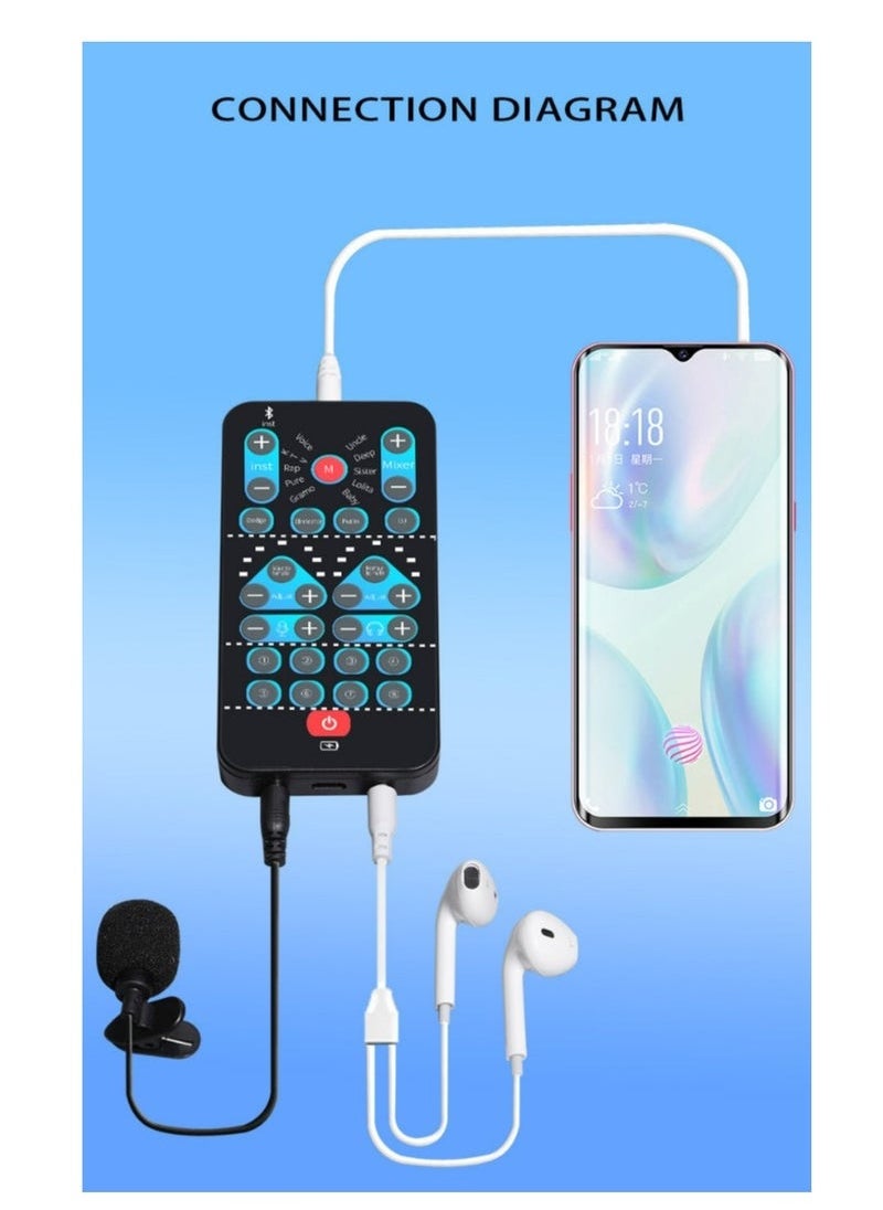 Live Sound Card Voice Changer,Handheld Sound Card Mini Voice Changer Device 8 Fixed Sound Effects Plug and Play,Gaming Recording,for Mobile Phone Computer