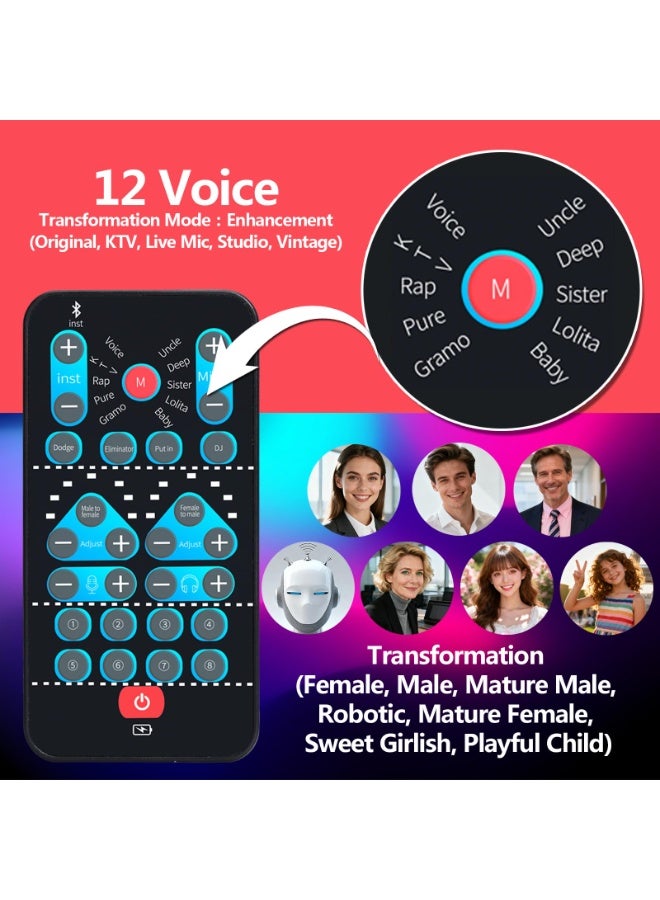 Arabest Live Sound Card Voice Changer,Handheld Sound Card Mini Voice Changer Device 8 Fixed Sound Effects Plug and Play,Gaming Recording,for Mobile Phone Computer - Image 3