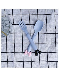 Generic 3 pieces Wheat Straw Baby Cartoon Tableware Set Children's Dishes Kids Dinner Platos Baby Feeding Plate Training Bowl Spoon Fork blue  - Image 3