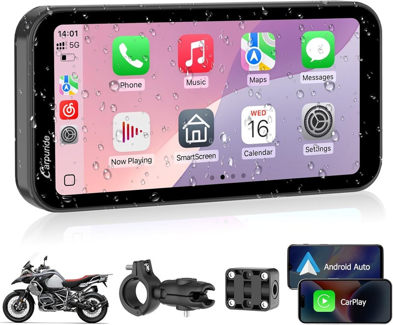 Carpuride W603 Motorcycle Carplay Screen - 6.3" Waterproof Touchscreen with Wireless CarPlay & Android Auto - Image 1