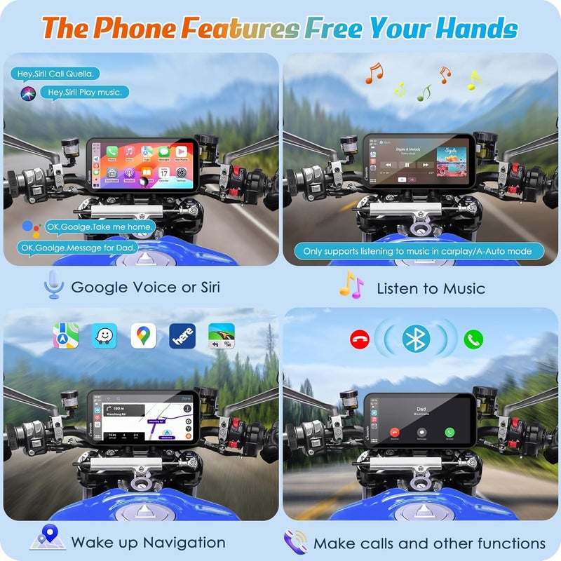 Carpuride W603 Motorcycle Carplay Screen - 6.3" Waterproof Touchscreen with Wireless CarPlay & Android Auto - Image 3
