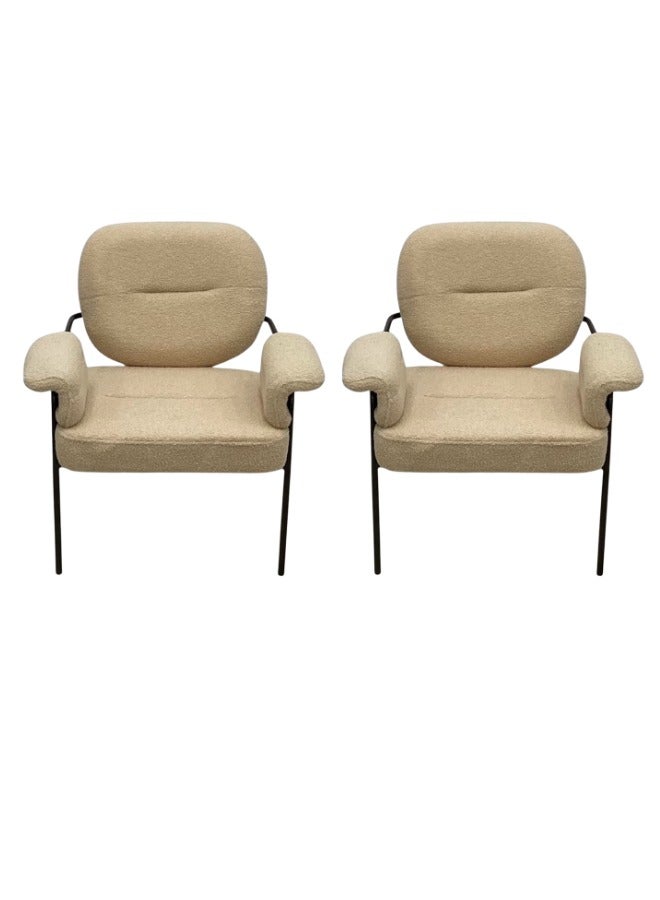 SMART HOME Dining Chair Set Consisting Of Two Chairs, A Comfortable And Modern Padded Chair For The Living Room, A Luxurious Dining Chair With A Modern And Comfortable Design - High-Quality Fabric Upholstery In Dark Beige Color - Durable Metal Legs In Black - Ideal For Dining Rooms, Restaurants, And Cafes  - Image 1