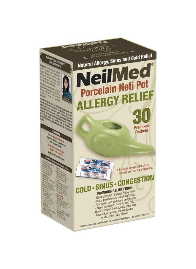 NeilMed NeilMed Classic Porcelain Neti Pot Green with 30 Premixed Packets  - Image 1