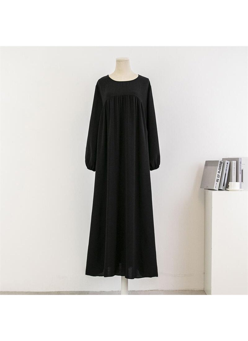 Generic Cross-border Foreign Trade Muslim Loose plus size Long-sleeved Solid Color Pullover Robe Skirt Over-the-knee Long Skirt dress Black  - Image 1