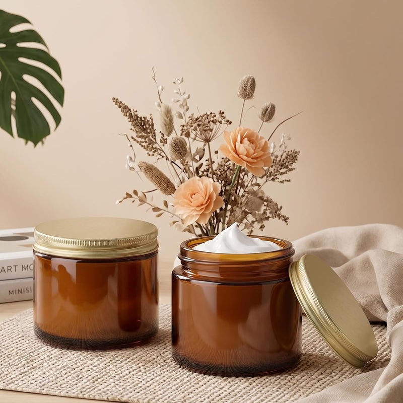 Bumobum 2 Oz Amber Glass Jars with Lids, Bumobum 48 Pack Small Glass Candle Jars with Gold Metal Lids, Empty Cosmetic Containers for Cream, Lotion, Slime - Image 5