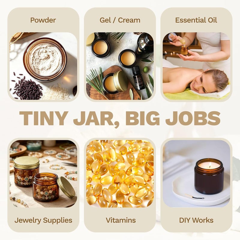 Bumobum 2 Oz Amber Glass Jars with Lids, Bumobum 48 Pack Small Glass Candle Jars with Gold Metal Lids, Empty Cosmetic Containers for Cream, Lotion, Slime - Image 3