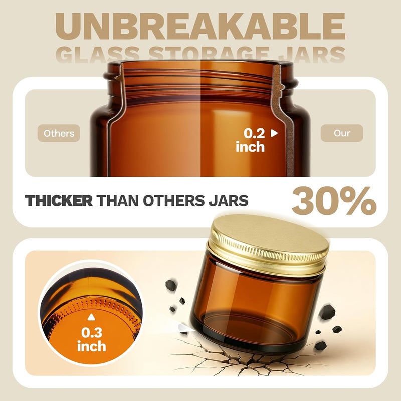 Bumobum 2 Oz Amber Glass Jars with Lids, Bumobum 48 Pack Small Glass Candle Jars with Gold Metal Lids, Empty Cosmetic Containers for Cream, Lotion, Slime - Image 4
