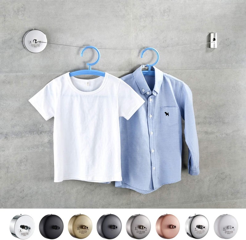 JOOM Retractable Clothesline Stainless Steel Heavy Duty 9Feet(MAX) for Hanging Drying in Bathroom Laundry Hotels, Chrome Finish,Round Style (White) - Image 2