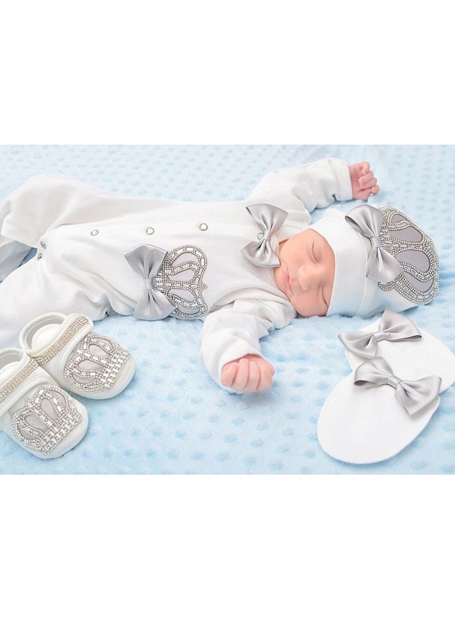 Lilax Baby Boy Jewels Crown Layette 4 Piece Gift Set 0-3 Months, Gray, 0-3 months - Image 2