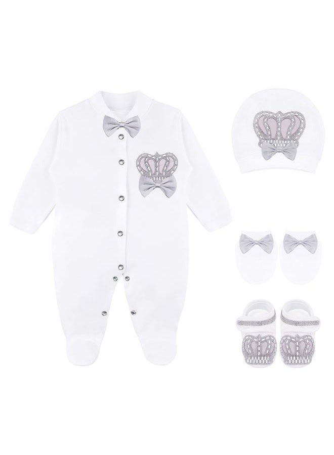 Lilax Baby Boy Jewels Crown Layette 4 Piece Gift Set 0-3 Months, Gray, 0-3 months - Image 1