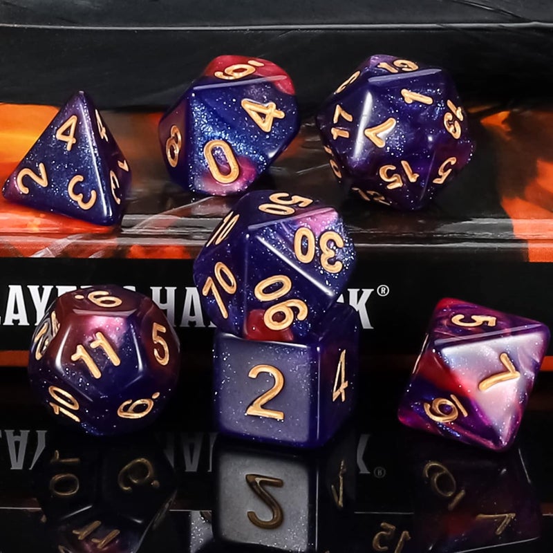 QMAY DND Dice Set - Polyhedral Dice (Blue Mix Purple Nebula) 7 Pcs for Dungeon and Dragons D&D RPG Role Playing Games Dice with Dice Bag - Image 4