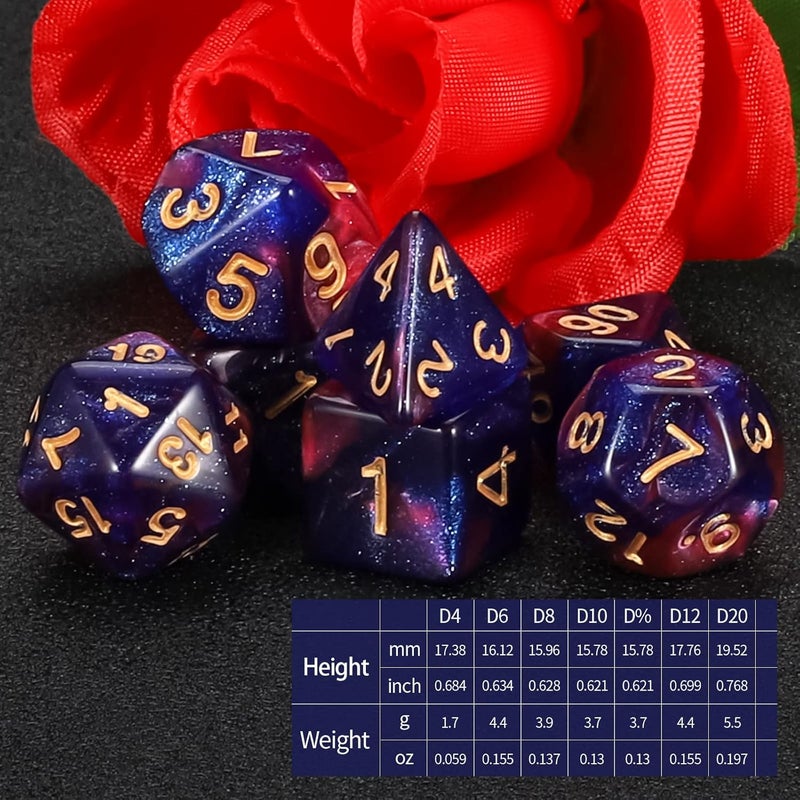 QMAY DND Dice Set - Polyhedral Dice (Blue Mix Purple Nebula) 7 Pcs for Dungeon and Dragons D&D RPG Role Playing Games Dice with Dice Bag - Image 2
