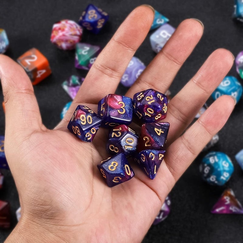QMAY DND Dice Set - Polyhedral Dice (Blue Mix Purple Nebula) 7 Pcs for Dungeon and Dragons D&D RPG Role Playing Games Dice with Dice Bag - Image 5