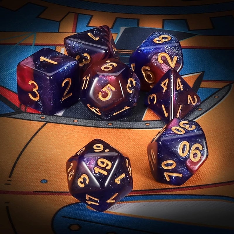 QMAY DND Dice Set - Polyhedral Dice (Blue Mix Purple Nebula) 7 Pcs for Dungeon and Dragons D&D RPG Role Playing Games Dice with Dice Bag - Image 3