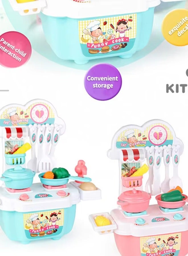 الدليبن مجموعة ألعاب التظاهر باللعب بالمطبخ، ألعاب مطبخ محاكاة منزلية للأطفال، أدوات مائدة طبخ للأطفال، أطقم أدوات مطبخ صغيرة، للأولاد والبنات والأطفال （الأزرق） - Image 5