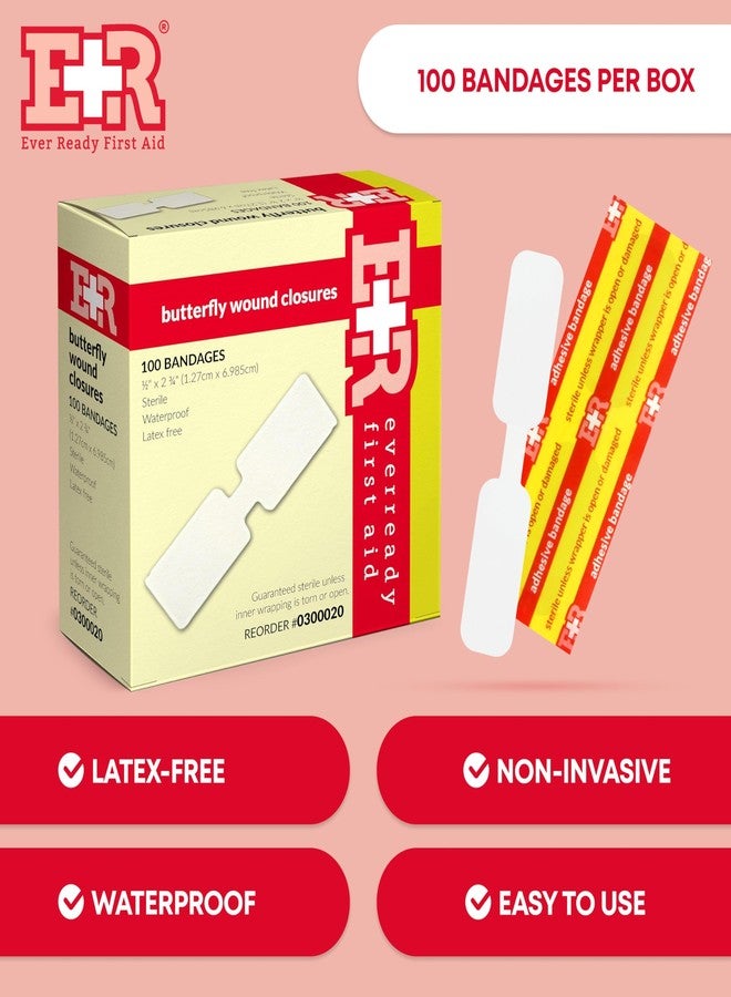 Ever Ready First Aid Sterile Butterfly Strips, Individually Wrapped Wound Closure Bandages for Small Wounds Protection, ½” x 2 ¾” – 100 Count - Image 2
