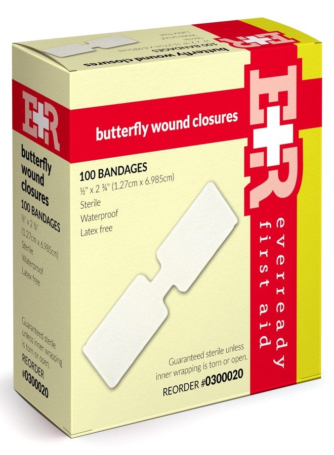 Ever Ready First Aid Sterile Butterfly Strips, Individually Wrapped Wound Closure Bandages for Small Wounds Protection, ½” x 2 ¾” – 100 Count - Image 1