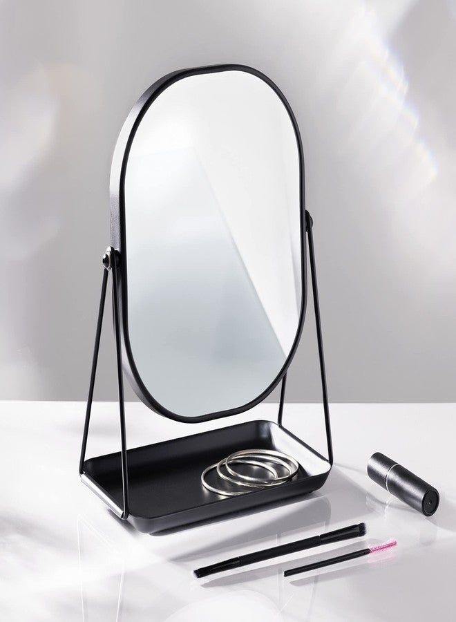 Navaris Vanity Mirror with Tray - Table Top Mirror with Metal Stand and Storage - 7" x 9" Mirror Size - For Makeup, Tabletop, Desk - Black Finish - Image 2