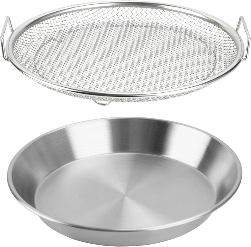 YelaJoy 2 Pcs Oil Filter Tray Set, High Quality Durable Stainless Steel Mesh Drain Basket, Mutifunctional Modern Simple Design Vegetable Dessert Strainer with 26cm Diameter, for Frying & Grill - Image 1