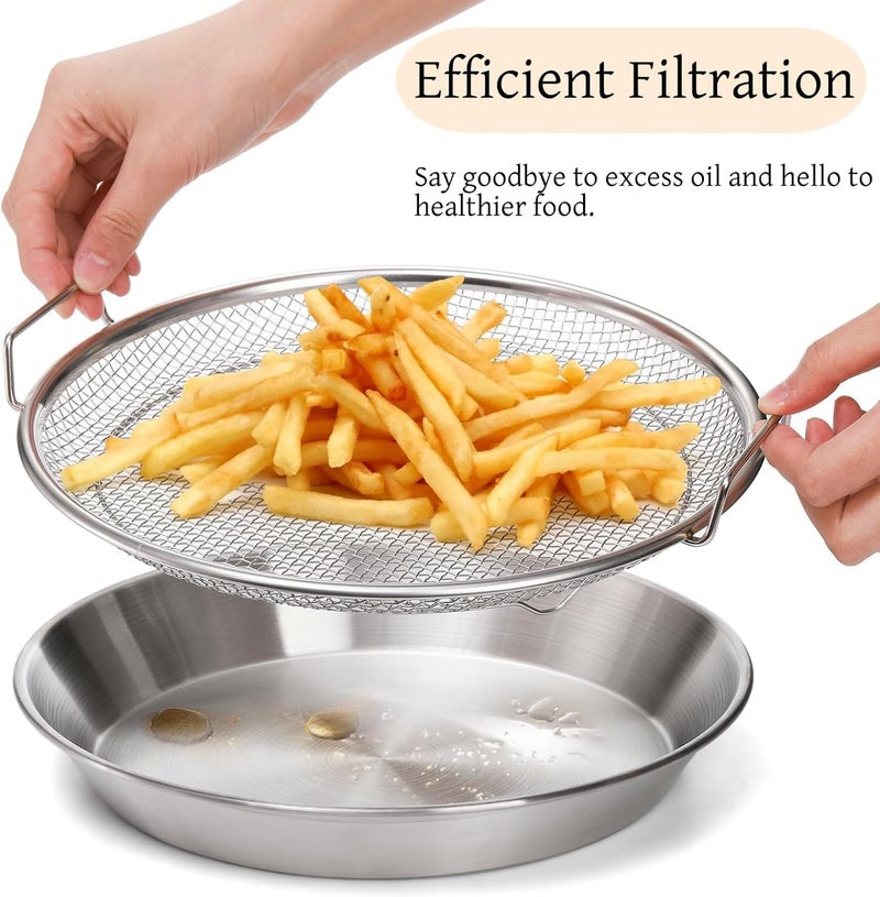 YelaJoy 2 Pcs Oil Filter Tray Set, High Quality Durable Stainless Steel Mesh Drain Basket, Mutifunctional Modern Simple Design Vegetable Dessert Strainer with 26cm Diameter, for Frying & Grill - Image 4